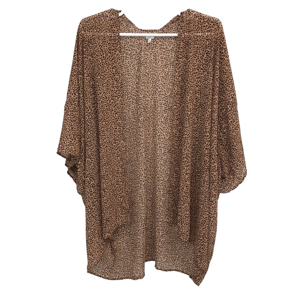 Aerie Leopard Print Cover Up Women’s OS Sheer Brown Pink Kimono Sleeve Open Wrap